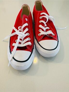 Converse Red and White Low-Top Canvas Sneakers